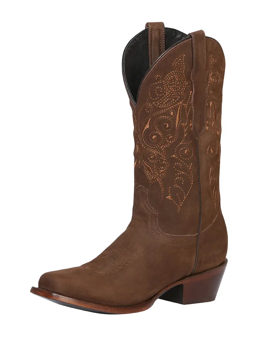 El General Women’s Leather Cowgirl Boots - Made in Mexico - Nubuck Camel 122488