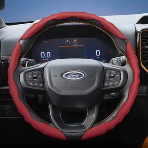 For Ford Steering wheel cover breathable PU leather segmented snap-on design sporty wave pattern compatible with F-Series/F-150/Super Duty/Ranger/E-Transit/Puma/Puma Gen-E/Explorer/Kuga/Escape/Maverick/Mustang Mach-E/Mustang/Expedition/Everest/Territory
