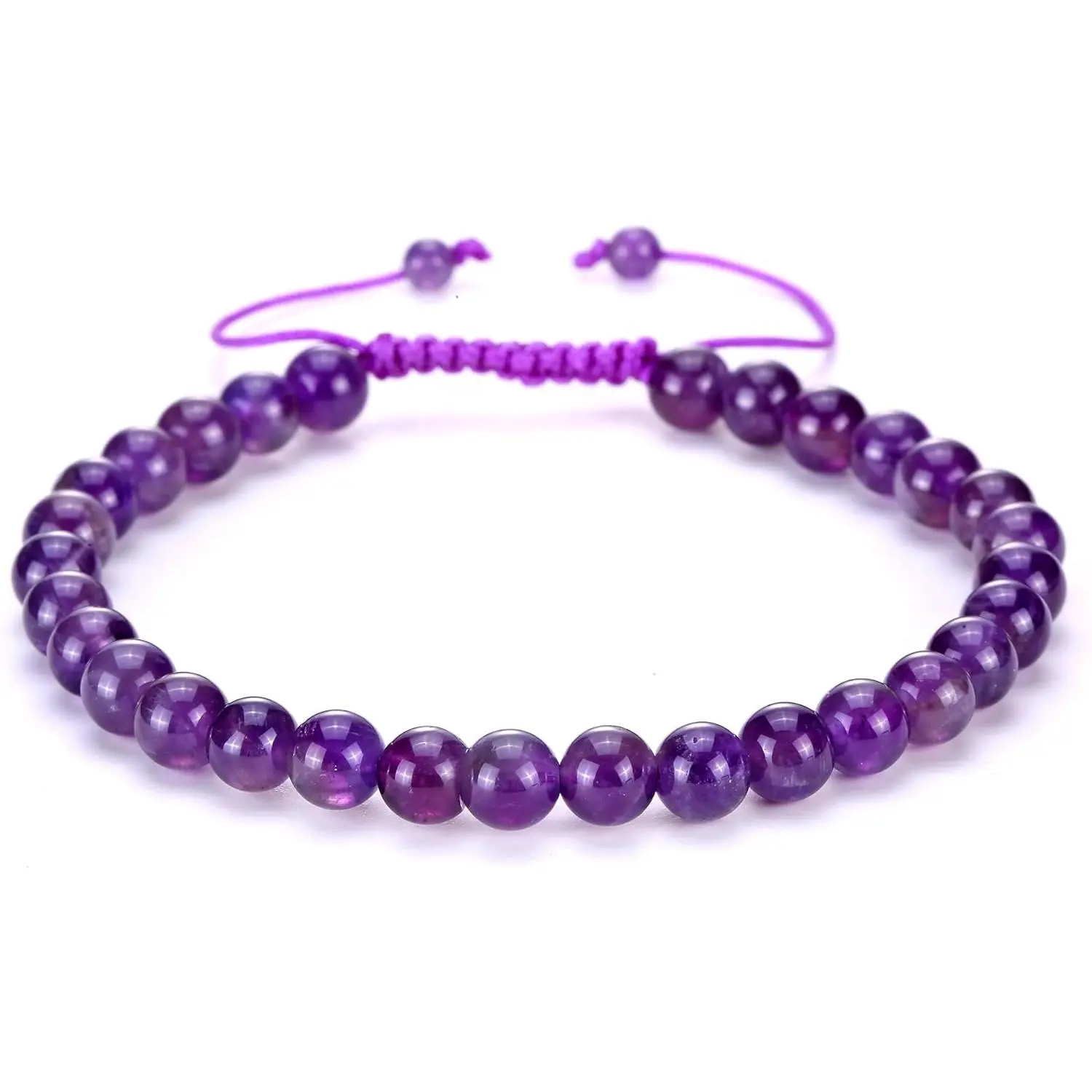 MINDDHA Beaded Bracelet with 6mm Natural Amethyst Gemstones, Adjustable Macrame Energy Healing Stone Jewelry, Fits 7-9 Inches, Stone Bracelets, Crystal Gemstone Bracelet