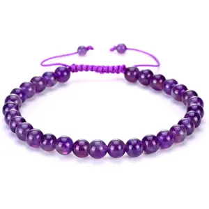 MINDDHA 6mm Gemstone Beaded Bracelet Natural Birthstone Healing Power Adjustable 7-9 Inch Macrame Gift Box