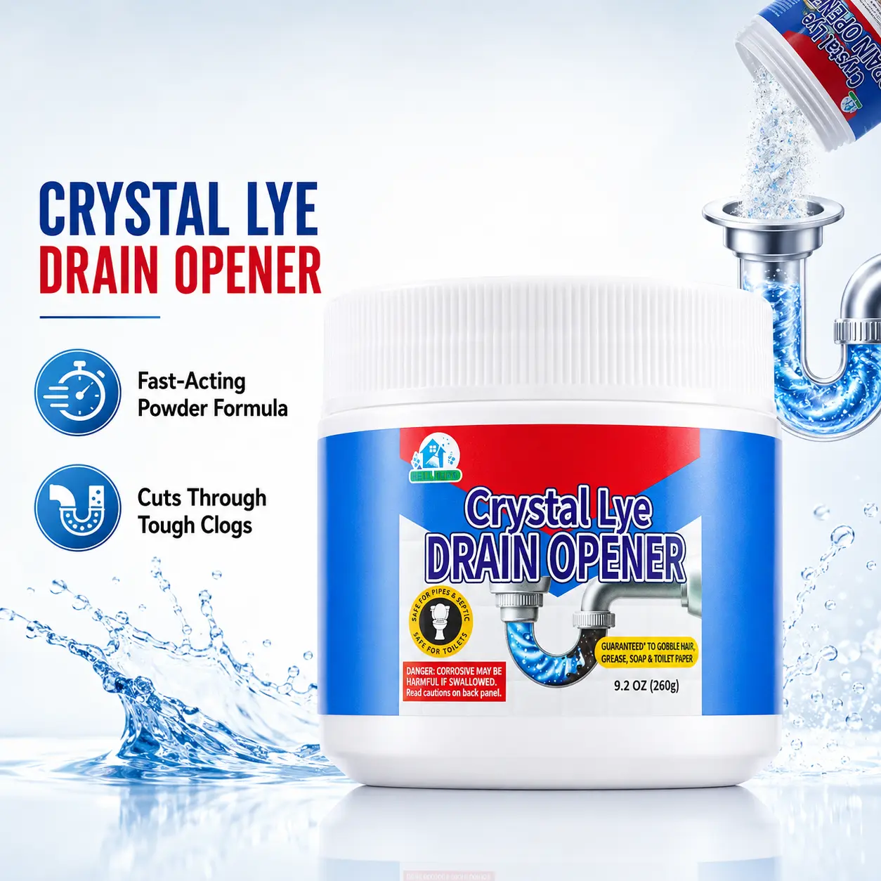 Powerful Pipe Dredging Agent for Toilets & Kitchen Pipelines – Dissolves 200+ Blockages & Kills 99% of Bacteria – Fast-Acting Drain Cleaner for Slow Drainage, Food Waste, Grease & Soap Scum – Safe for Plastic Pipes – Household Use Deodorizer Disinfectant