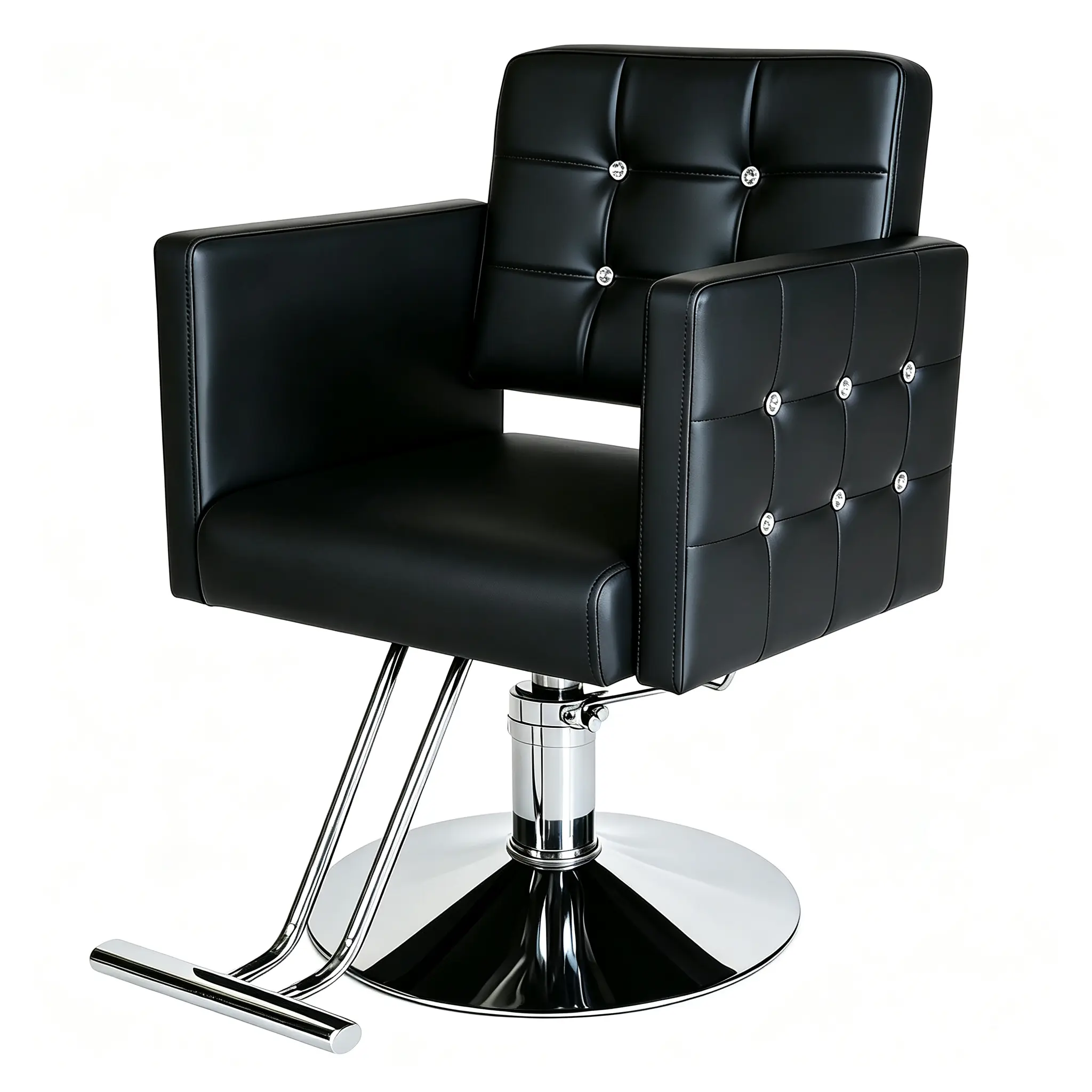 Black Classic Salon Barber Chair - Sturdy Metal Electroplating Frame, Heavy Duty Hydraulic Pump, 360° Swivel, Height Adjustable, Ergonomic PU Leather Cushioned Seat, Commercial Spa Beauty Furniture, Assembly Required, Makeup Vanity Compatible