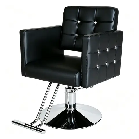 Black Classic Salon Barber Chair - Durable Metal Electroplating Frame, Heavy-Duty Hydraulic Pump, 360° Swivel, Height Adjustable, Ergonomic Cushioned Seat, PU Leather, Commercial Salon Spa Furniture, Makeup Vanity Compatible, Assembly Required