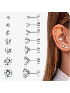 7 Pairs 20G Cubic Zirconia Stud Earrings for Women Men 316L Steel Surgical Steel Earrings Hypoallergenic Flat Back Earrings Helix Cartilage Earring Sleeper Earring Sets for Multiple Piercings