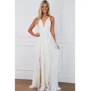 Just Like Heaven Lace Maxi Dress: White/Champagne