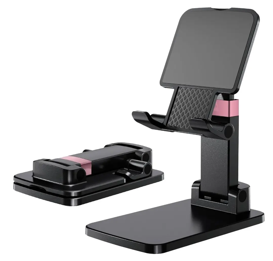 Adjustable Phone & Tablet Stand for Desk, Foldable Holder with Stable Base and Non-Slip Design, Compatible with iPhone, Android Phones and Tablets