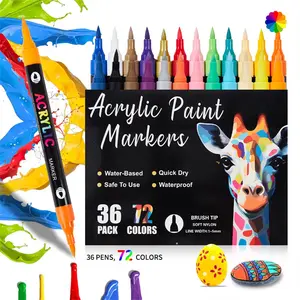 Acrylic Marker Set, Dual Tip Fine Point, Quick Dry, Doodle Pens for Rock Painting, Ceramic, Glass Canvas DIY Crafts, 24/48/72 Colors