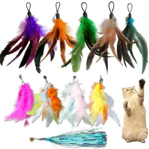10-Pack of Vibrant Feathered   Refills:  Wand Attachments for Indoor Cats, Enhance Your Pet's Playtime with These Exciting Replacement   Toys