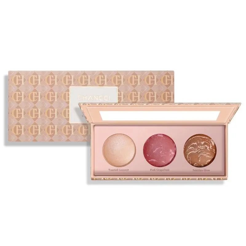 Blush Highlighter Contour Palette, Shimmery Face Makeup Powder Trio, Natural Glow Bronzer Cheek Highlight Compact Radiant Concealer Concealer Foundation Foundation French French Cosmetic