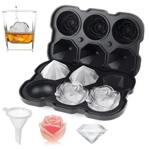 Rose & Diamond Shaped Ice Cube Tray, Kitchen Accessories Silicone Ice Cube Mold with Lid, Easy to Release Ice Maker, Kitchen Gadgets, Kitchen Products, Gift for Summer