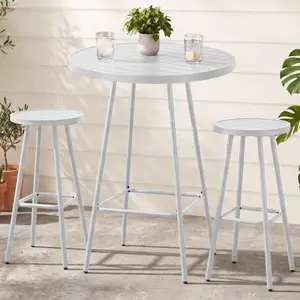 Best Choice Products 3-Piece Steel Patio Bar Height Round Bistro Set w/ Backless Stools, Slatted Design