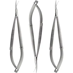 Micro  Scissors 5.5" Curved – Set of 3, Micro & Thread Cutting, Embroidery, Spring Action, Extra Sharp, Squeezable Surgical Scissors for Dental, ENT