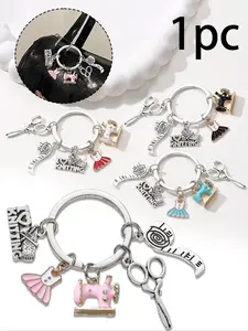 Fashion Metal Keychain, Nxqxn Sewing Theme Keychain with Scissors, Needle, and Thread, Perfect for Bags, Cars, Gifts, Friends & Family Memorabilia