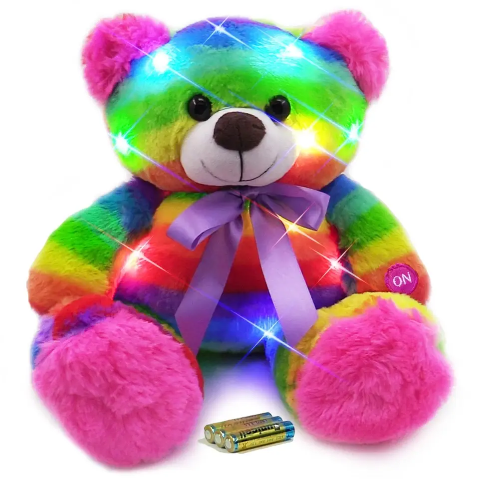 Rainbow Glow Teddy Bear Stuffed Animal Plush Night Light Sleep Toy 16 in & Timer