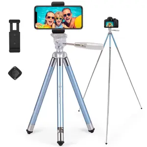 Fotopro Tripod for iPhone, 39.5 Inch Phone Tripods, Lightweight Tripod with Bluetooth Remote/Smartphone Mount, Portable Tripod for Samsung, Huawei (Blue) Accessories Android Installation Selfie Transparent Cellphone