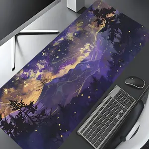 Purple Gold Mountain Forest Design Large Gaming Mouse Pad,Aesthetic Desktop Drotection Pad,Washable Rubber Pad Non-Slip Lock Edge Multi-Size Mouse Pad, Desk Accessories Suitable For Home Office,Good Gift for Family and friends