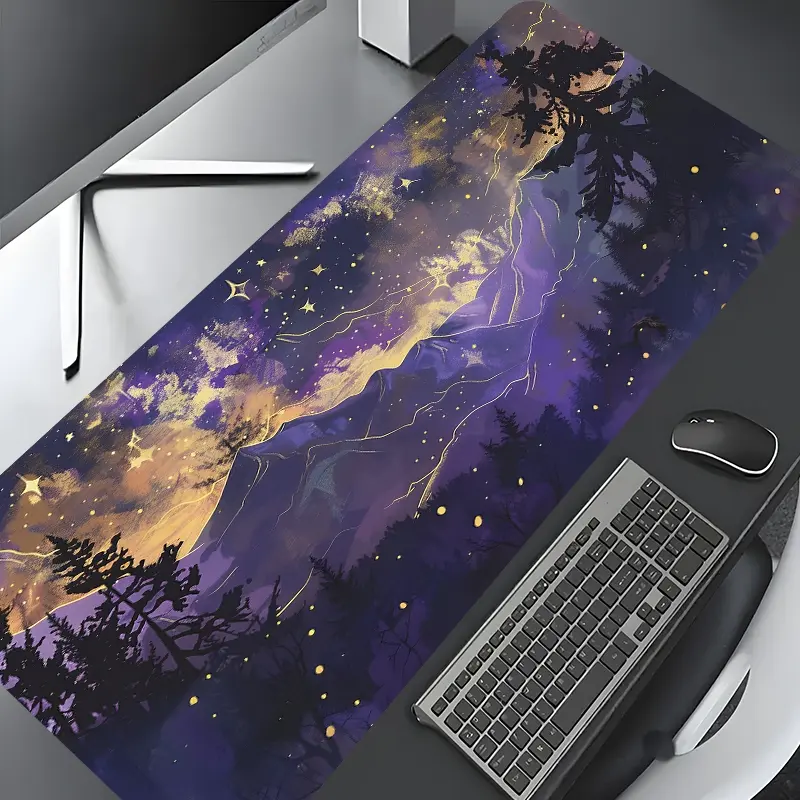 Purple Gold Mountain Forest Design Large Gaming Mouse Pad,Aesthetic Desktop Drotection Pad,Washable Rubber Pad Non-Slip Lock Edge Multi-Size Mouse Pad, Desk Accessories Suitable For Home Office,Good Gift for Family and friends