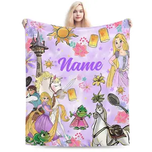 DISNEY CLASSIC Custom Rapunzel Throw Blanket – Personalized Name Design with Tangled Characters, Pascal, Maximus, and Tower Scene, Soft Fleece Blanket for Kids, Bedroom or Gift
