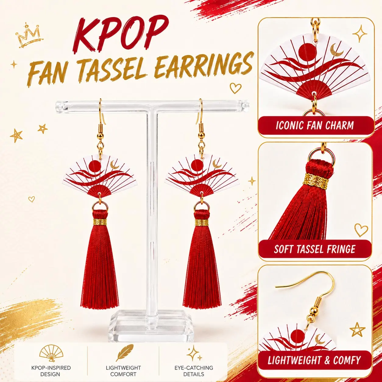 Kpop Merch Dangle Earrings for Women, Trendy Idol Inspired Drop Earrings | Fan Tassel Drop Earrings, Kpop Fan Red Fringe Jewelry for Concert Theme Party