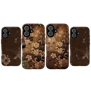 Vintage Dark Academia Phone Case for IP 17 16 15 14 13 12 11 Pro Max XR Xs 6 7 8 Plus SE, Brown Floral & Botanical Library Aesthetic Case, Whimsical Moody Botanical Brown Cover, Dark Cottagecore Aesthetic Botanical Tough Case