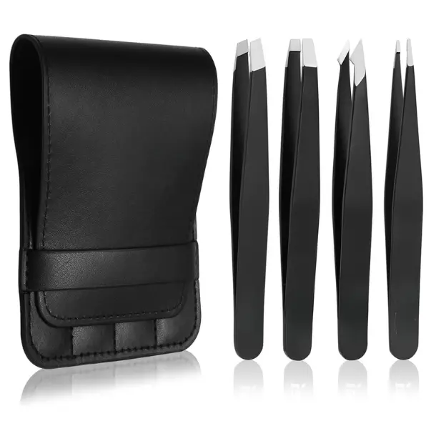 Tweezers Set - Professional Stainless Steel Tweezers for Eyebrows - Great Precision for Facial Hair, Splinter and Ingrown Hair Removal (Black)
