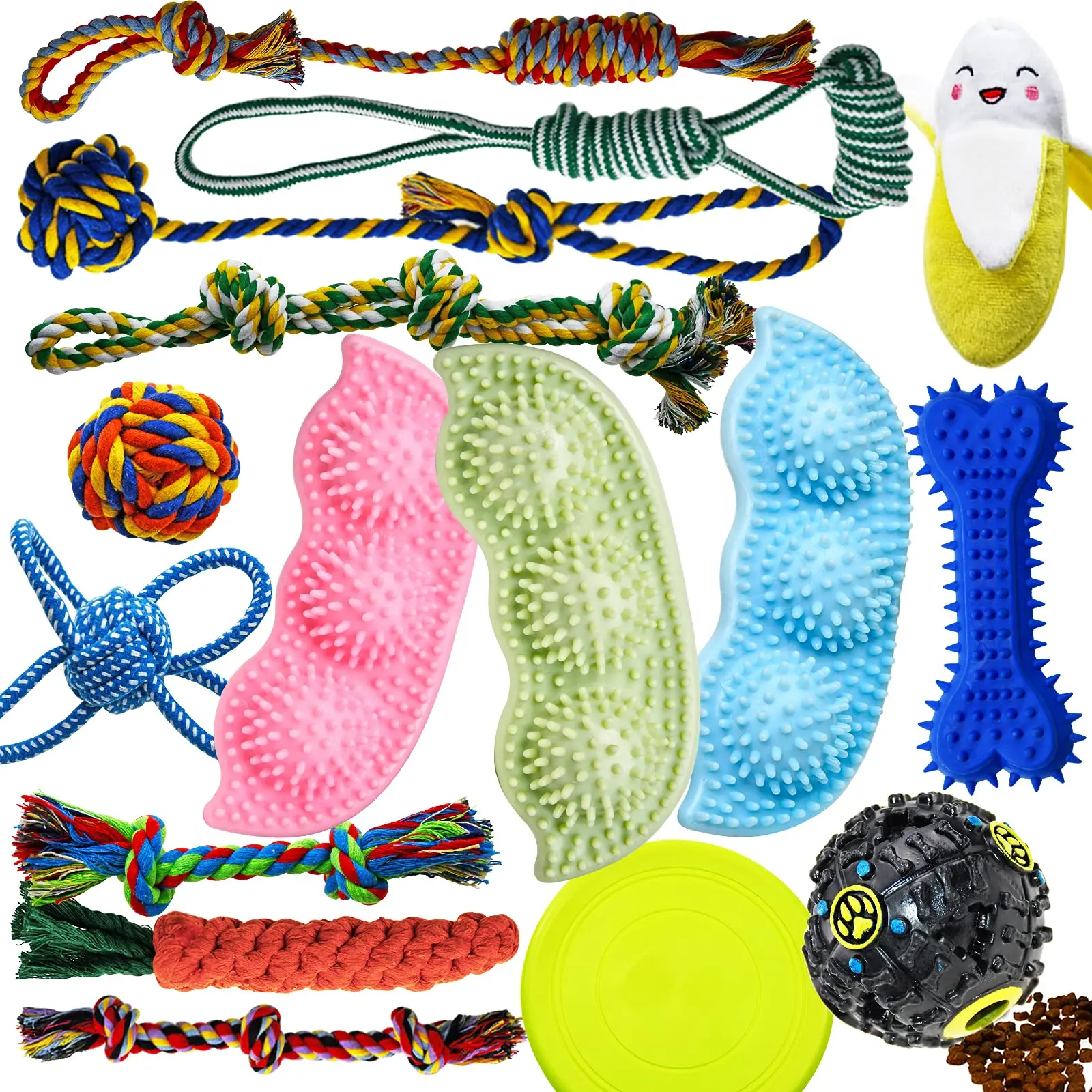 Tough 16-Pack Bite-Resistant Puppy Chew Bone Toys Bundle - Squeaky, IQ Treat Ball, Teething Relief, Reduce Anxiety for Small Dogs (No Boredom), Teeth Relief, Chew/Bone Toy