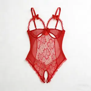 Women's Floral Lace Sheer Mesh Bodysuit Lingerie Teddy - Sexy Bow Detail, Available yonna bodysuit and jeans Cutout Jumpsuit women ribbed clothing