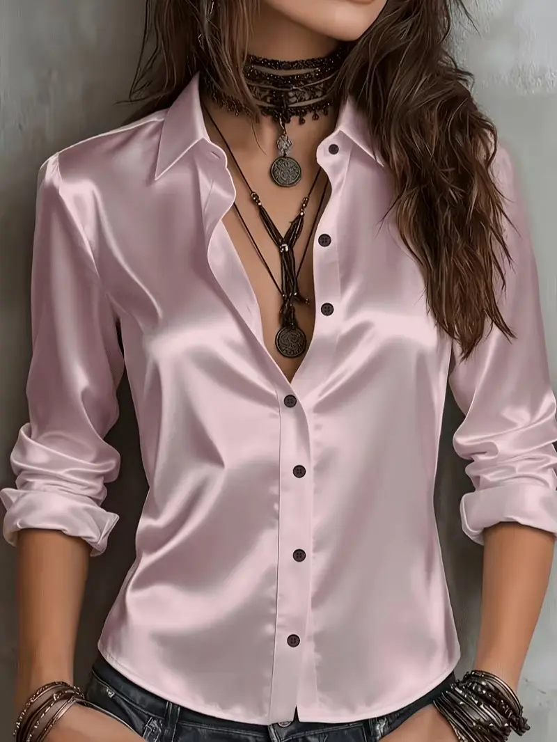 Women's elegant satin shirt for all seasons