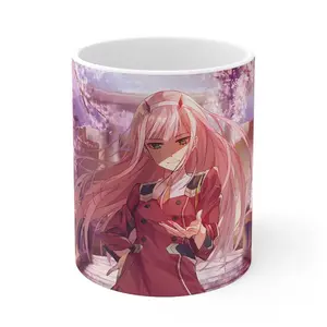 Zero Two Mug, Darling in the Franxx Anime Coffee Cup, Ceramic Drinkware, White/Black Mug Gift For Zero Two Lover