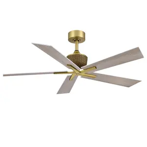 52 Inch Rex Soft Brass Ceiling Fan, Downrod Mount Modern Indoor Hanging Fan for Living Room Bedroom Kitchen