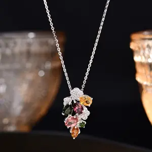 S925 silver with natural tourmaline pendant，Anniversary Auspicious Birthday  Everyday Engagement  Wedding  Casual  Elegant Ethnic Gifts Certificate of Authenticity