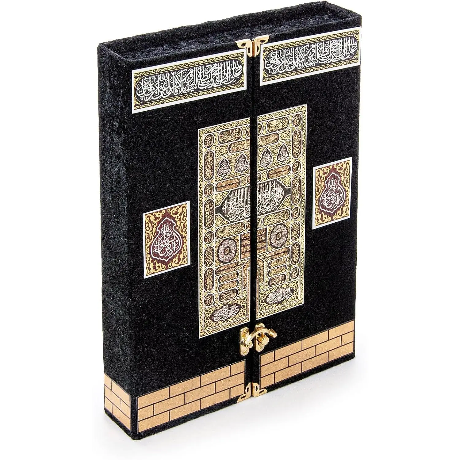 Bismillah Portable Velvet Covered Quran Set with Footed Stand – Magnificent Kaaba Door Design, Medium Size Arabic Quran, Perfect Islamic Gift for Rama