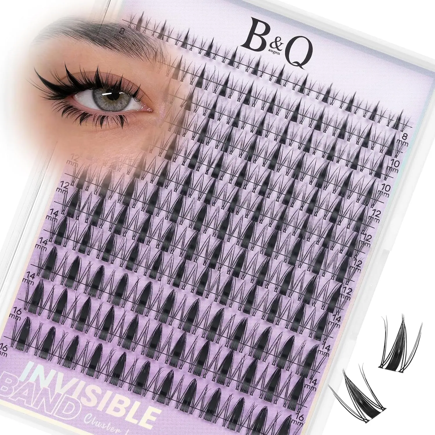 B&Q Fairy Lash Clusters - DIY Manga Lashes at Home for Beginner | 0.03mm Invisible Band Waterproof Eyelash Clusters 144pcs Natural Wispy Anime Lashes Salon Look for Daily Work & Party 8-16mm