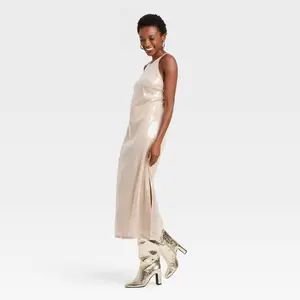 A New Day Women's Sequin Midi A-Line Dress Halter Neckline Side Slit
