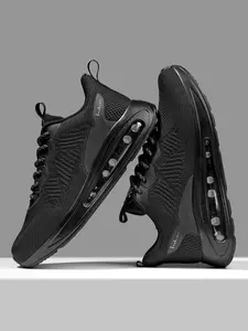New Gradient Flyknit Full Sole Air Cushion Sports Shoes, Men's Breathable Running Shoes, Thick Sole Shock Absorption, Anti-Slip Training Shoes