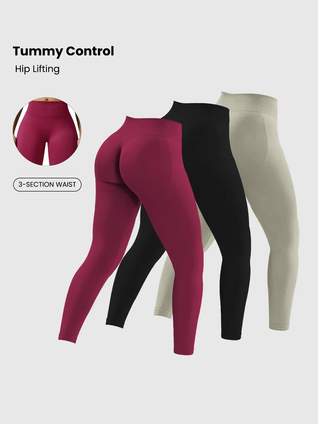 Women's High Waist Stretchy Tummy Control Sports Tight Pants Nine-Quarter Leggings 3 Pack, Comfortable Sportswear for All Seasons