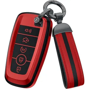 For Ford Key Fob Cover Accessories, Matte TPU Material,With a Cute Leather Keychain,For Explorer F150 Bronco Fion Escape Expedition Mtang Edge And Other Models. (Matte Red, Model1)