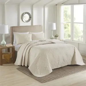 212 MAIN 5DS13-0166 Cream Microfiber Bedding Set, 3-Piece 100% Polyester Quilted Reversible Bedspread with Transitional Look for Full/Queen Sizes, Quilted Bedspread