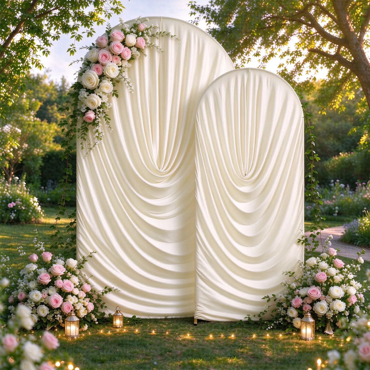 2 Set Ruched Stretch Arch Backdrop Cover for 6FT & 7.2FT Arch Frame, Wrinkle Free Stretch Arch Wrap for Wedding, Baby Shower, Birthday Party Photoshoot Decor, Christmas Decor (Stand Not Included)