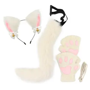 3PCS Cute Cat Cosplay Set Plush Cat Ears Headband Tail Paw Gloves Furry Costume Kit for Halloween Party 3PCS Cute Cat Cosplay Set Plush Cat Ears Headband Tail Paw Gloves Furry Costume Kit for Halloween Party
