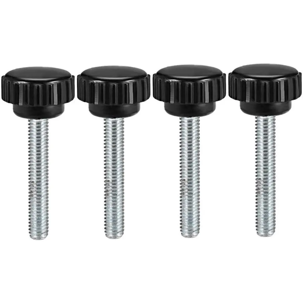 4 count Knurled Clamping Knobs M6 x 40mm Metric Zinc Plated Carbon Steel Male Thread Thumb Screw on Type 20mm Plastic Round  Threaded Hand Bolt Stud Knobs Black