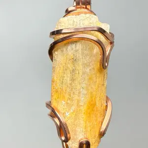 Golden Danburite Copper PENDANT Artisan Crafted Unique Design Divine Love Heart & Crown Chakra Anniversary Auspicious Birthday Daily