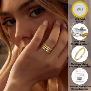 Stackable Sterling Silver Rings for Women Non Tarnish Dainty 14K Gold Plated Stack Thin Rings Cubic Zirconia Thumb Ring Set Statement Wedding Bands Engagement Rings Jewelry Gifts Size 6-10