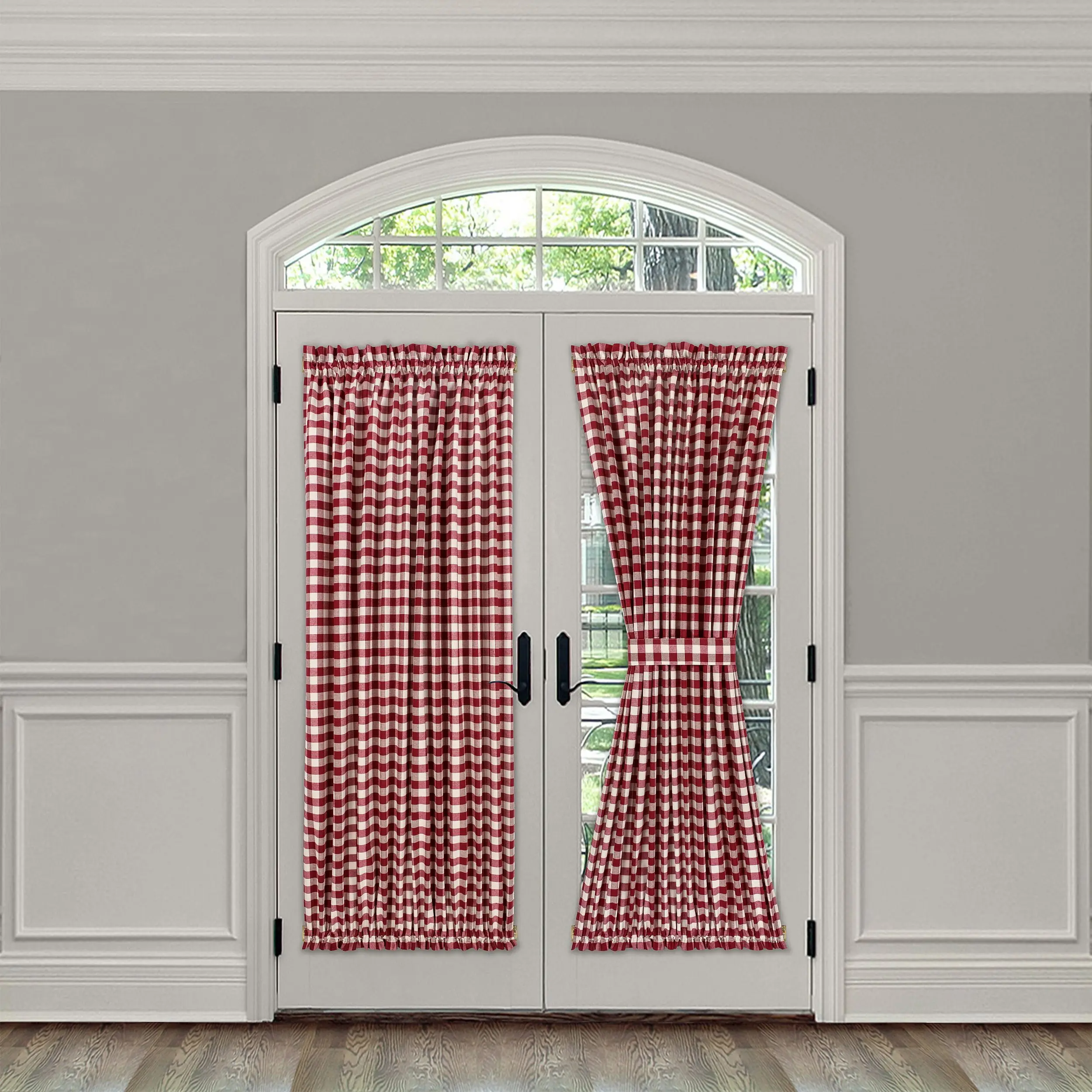 Achim BC54X72BU6 Traditional Plaid Polyester Rod Pocket Curtain Panel - 1 Panel, 54x72 in, Burgundy, Light-Filtering, Machine Washable, Side Blocking for French Doors & Side Lights