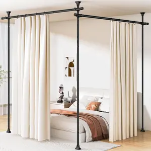 Room divider curtain rod, no drilling required, adjustable height 4-10 feet (height), width 28-114inch, used for room separation, heavy-duty floor-to-ceiling tension curtain bracket, black