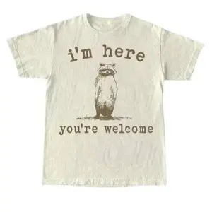 Minimalistic Unisex Shy Graphic Tee, Funny 90s Trash Panda Shirt, Vintage 90s Raccoon T-shirt, I'm Here You Are Welcome Retro T-Shirt