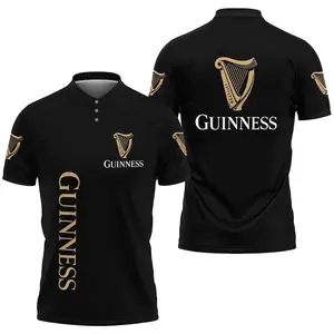 Guiness Polo Shirt — All-over Print Polo Shirt (Lightweight) American retro street hip hop Y2K men’s casual spandex short-sleeve top, baseball apparel