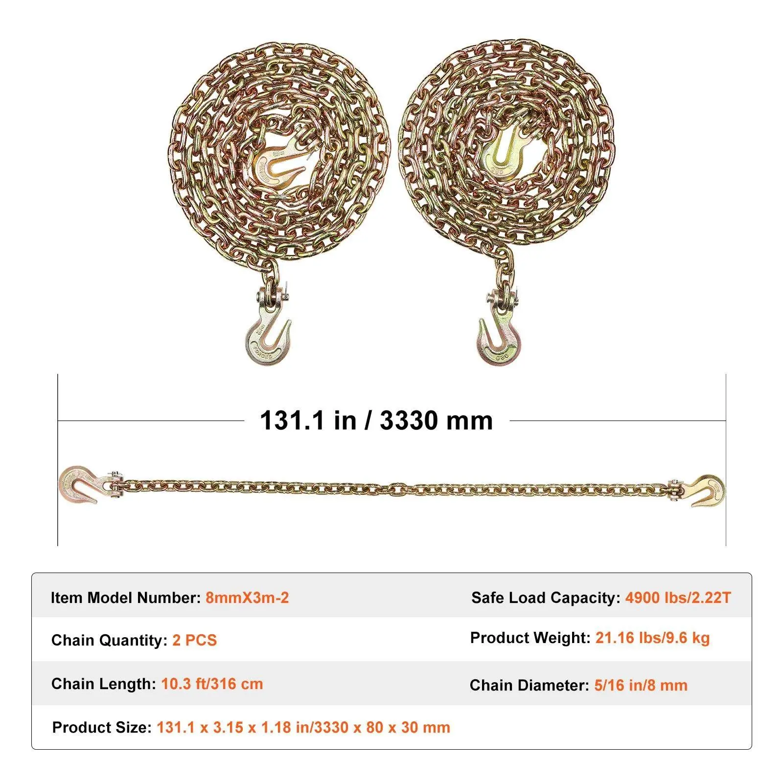 5/16"x10.3' 4900 lbs【 2 Pack】