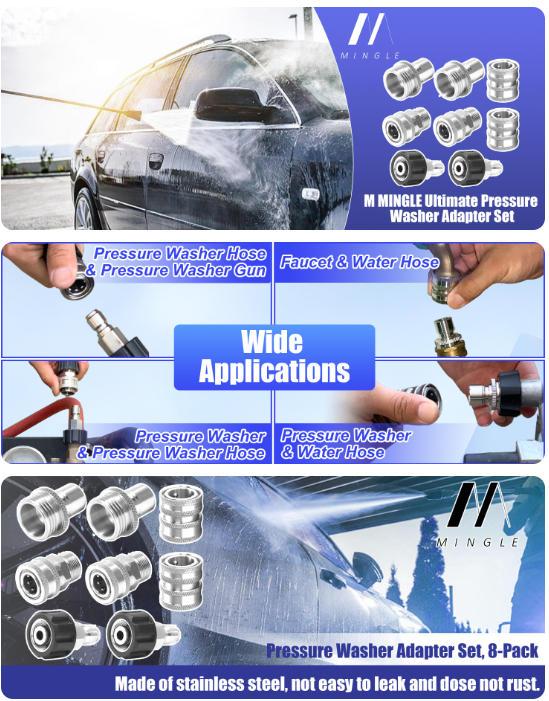 Ultimate Pressure Washer Adapter Set, Stainless Steel Universal Fittings, M22 Swivel to 3/8 Inch Quick Connect, 3/4 Inch to Quick Release, 8-Pack, father's day gift