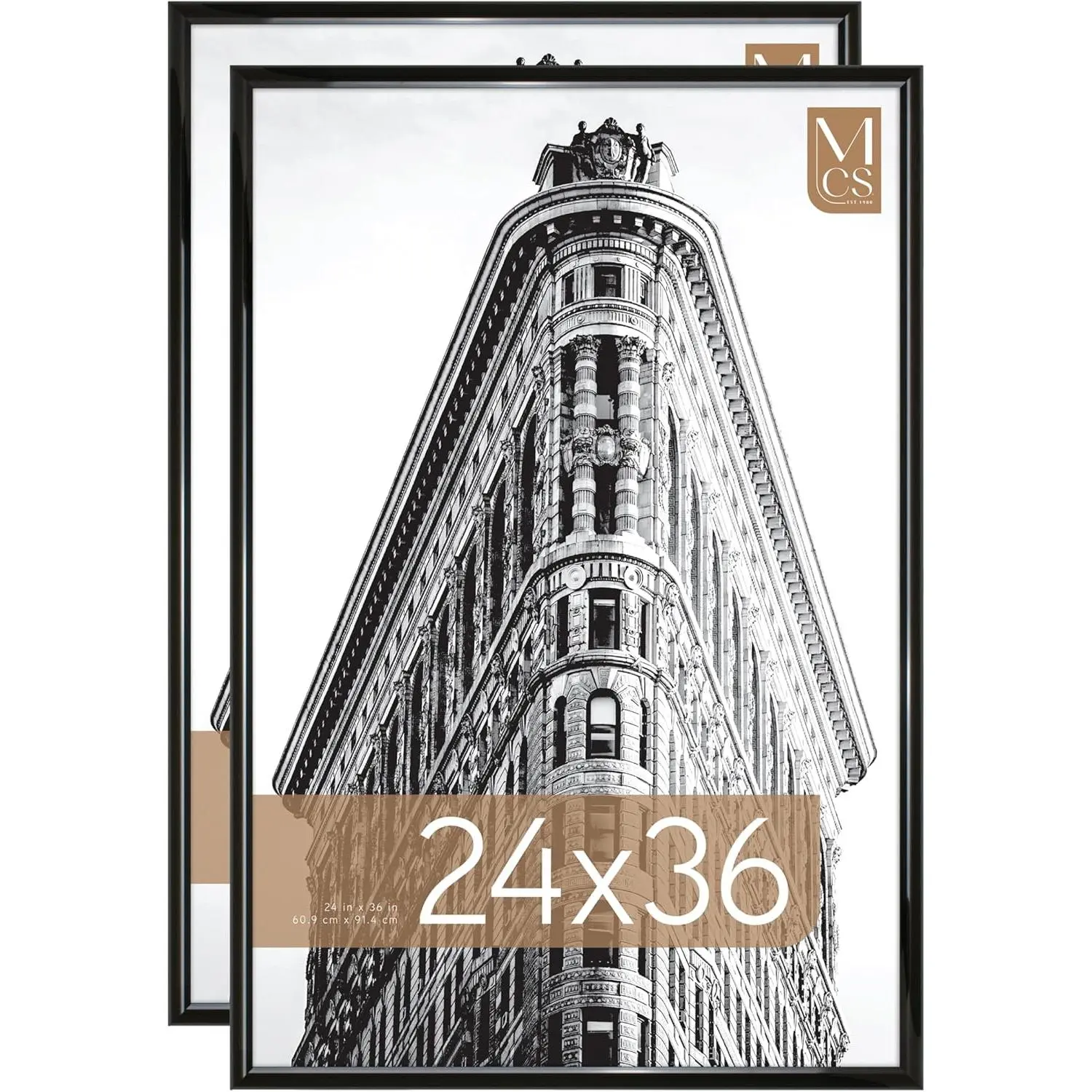 24x36 Poster Frame Black High-Gloss, Vertical & Horizontal Wall Hanging Large Picture Frame for Photos, Posters & Art Prints (2-Pack)
